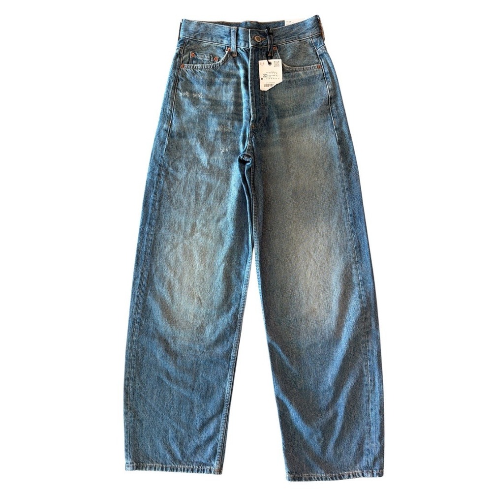 Zara ZW Lazy Baggy Jeans Mid Rise Relaxed Wide Leg Light‎ Wash Denim